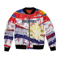 Philippines Sun Tattoo Bomber Jacket Feathers Filipinas Grunge Style White LT14 Unisex White - Polynesian Pride