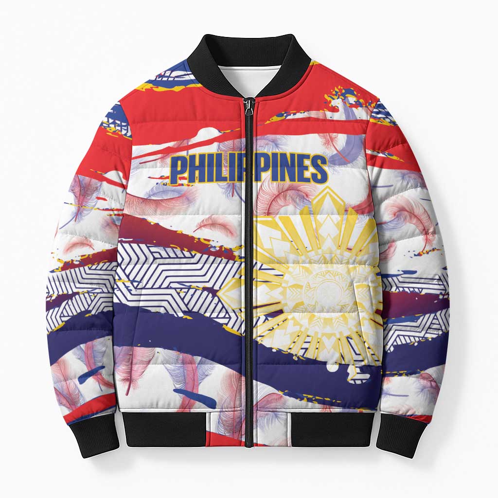 Philippines Sun Tattoo Bomber Puffer Jacket Feathers Filipinas Grunge Style White