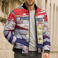 Philippines Sun Tattoo Bomber Puffer Jacket Feathers Filipinas Grunge Style White