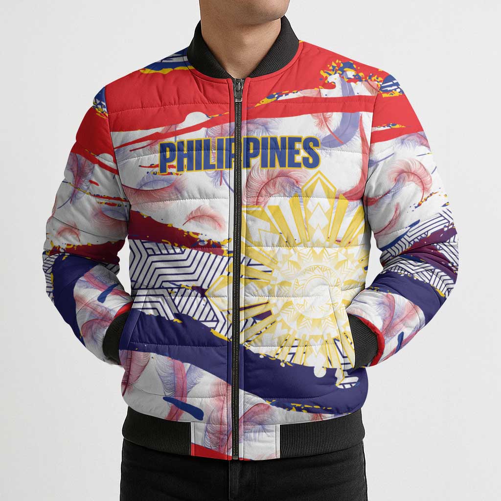 Philippines Sun Tattoo Bomber Puffer Jacket Feathers Filipinas Grunge Style White