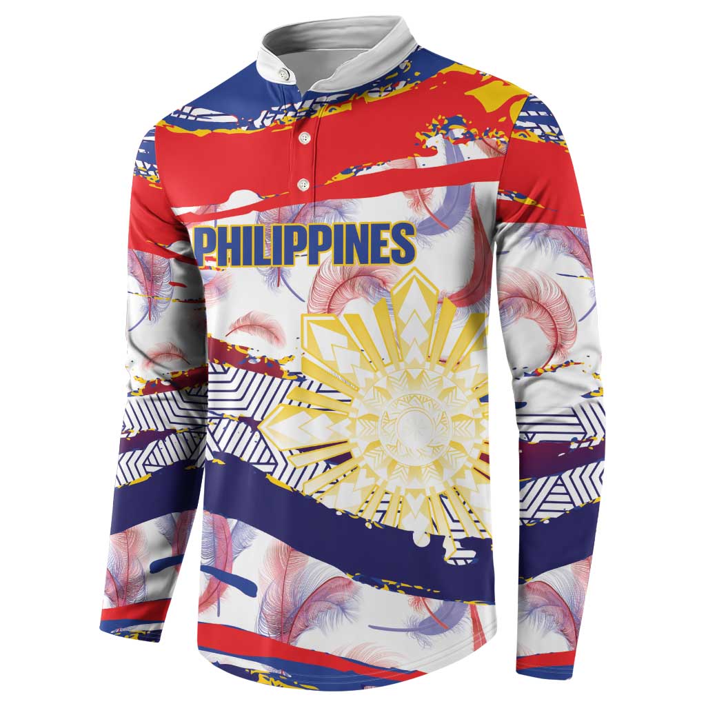 Philippines Sun Tattoo Button Sweatshirt Feathers Filipinas Grunge Style White LT14 - Polynesian Pride