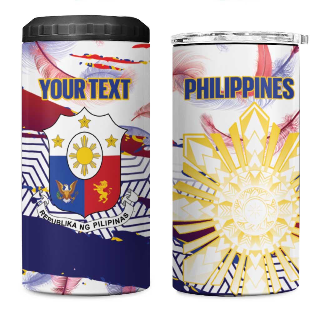 Philippines Sun Tattoo 4 in 1 Can Cooler Tumbler Feathers Filipinas Grunge Style White LT14 One Size: 16 oz White - Polynesian Pride