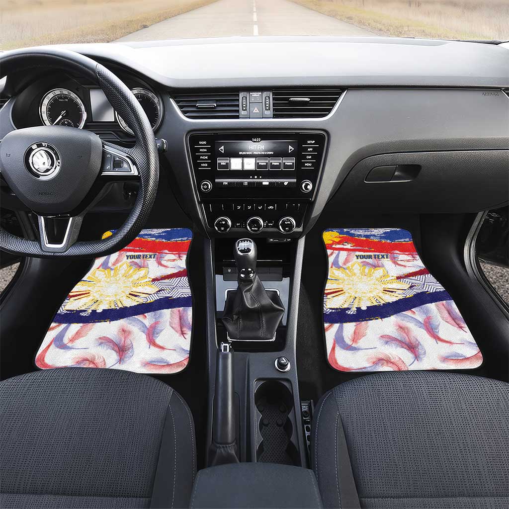 Philippines Sun Tattoo Car Mats Feathers Filipinas Grunge Style White LT14 Set 2pcs - Front White - Polynesian Pride