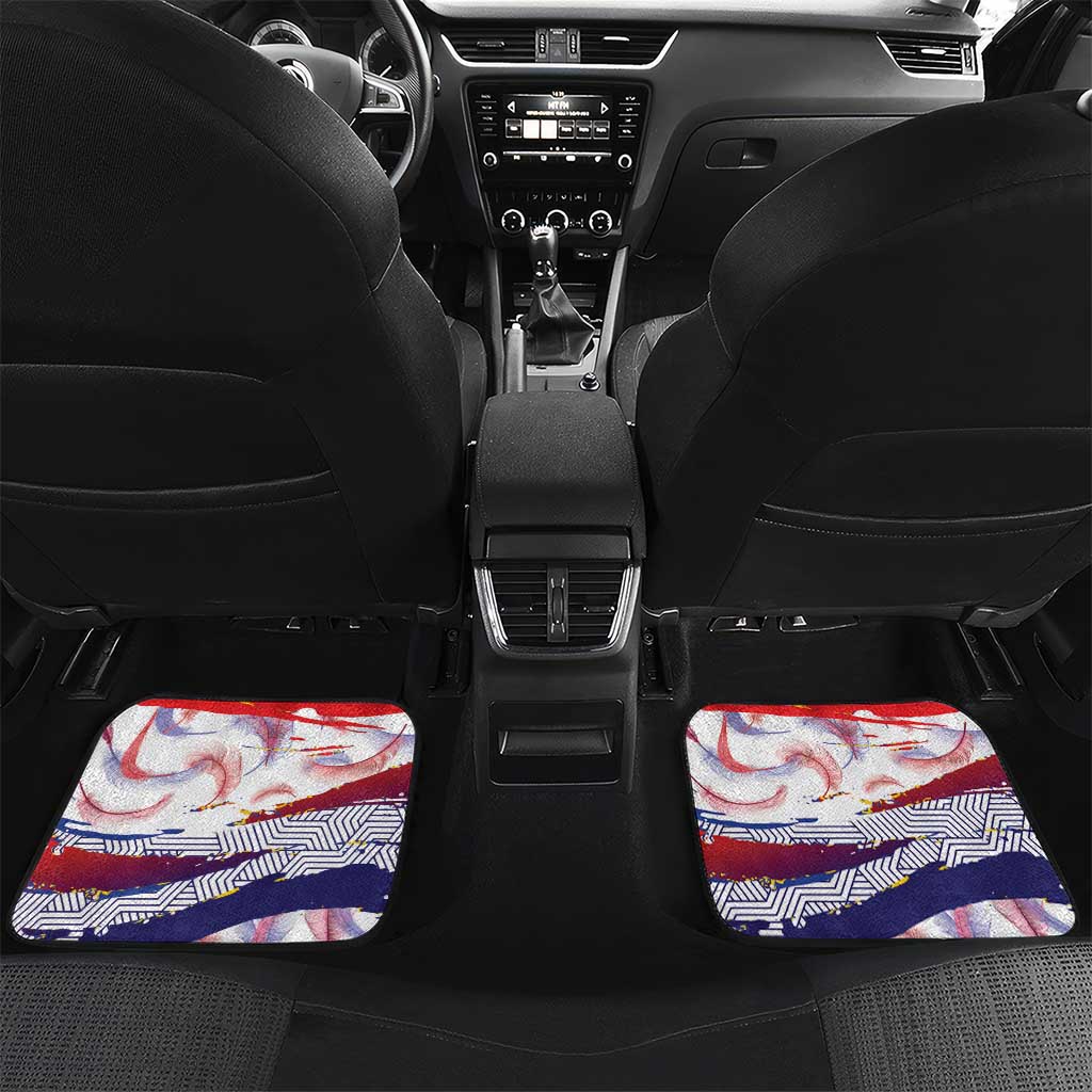 Philippines Sun Tattoo Car Mats Feathers Filipinas Grunge Style White LT14 Set 2pcs - Back White - Polynesian Pride