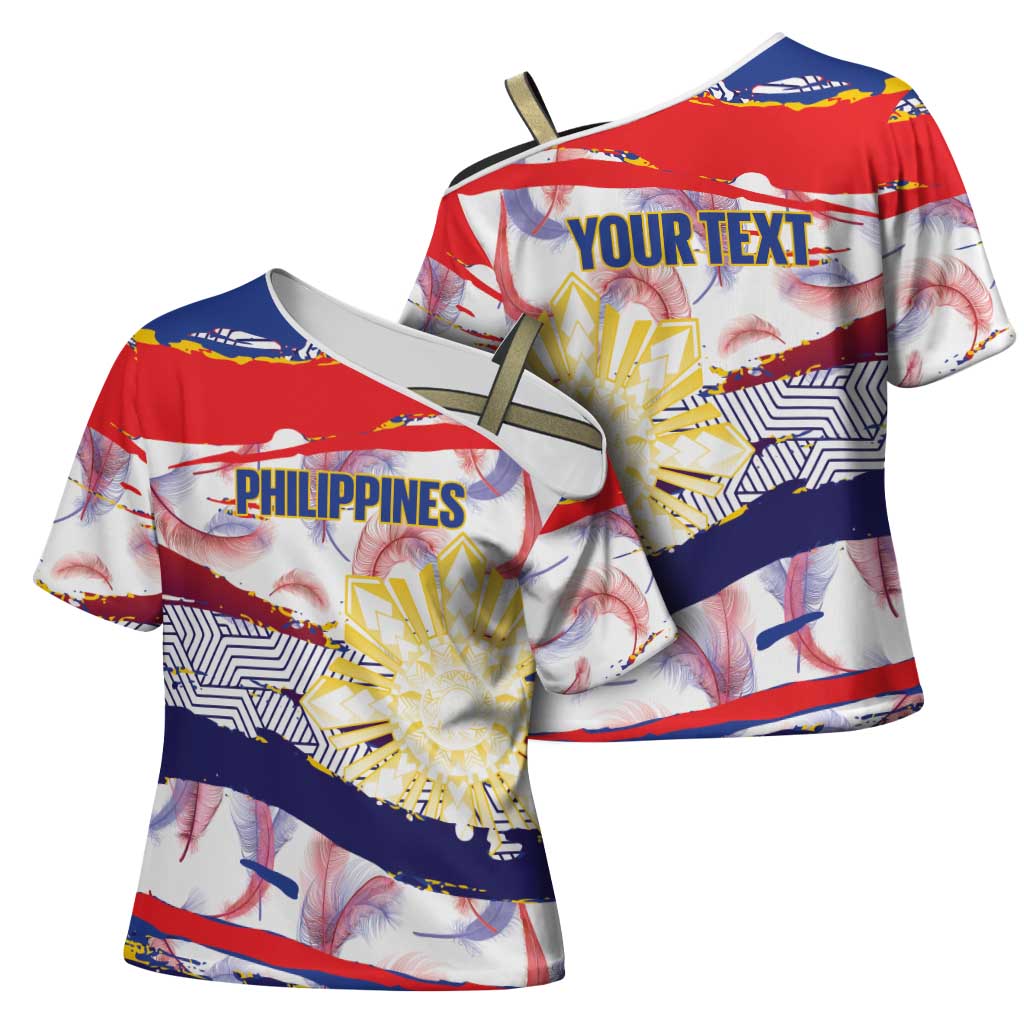 Philippines Sun Tattoo Cross Shoulder Shirt Feathers Filipinas Grunge Style White LT14 - Polynesian Pride
