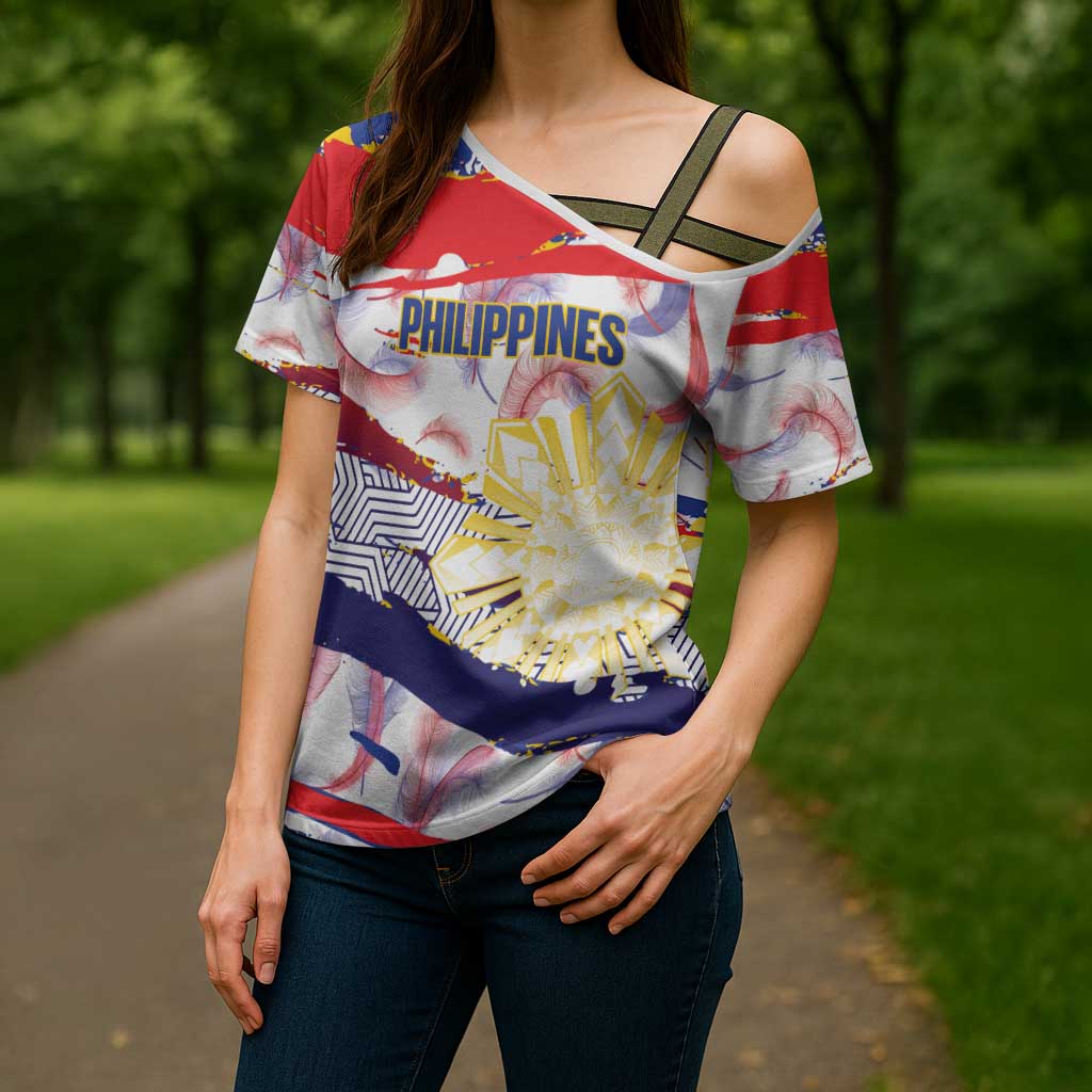 Philippines Sun Tattoo Cross Shoulder Shirt Feathers Filipinas Grunge Style White LT14 - Polynesian Pride