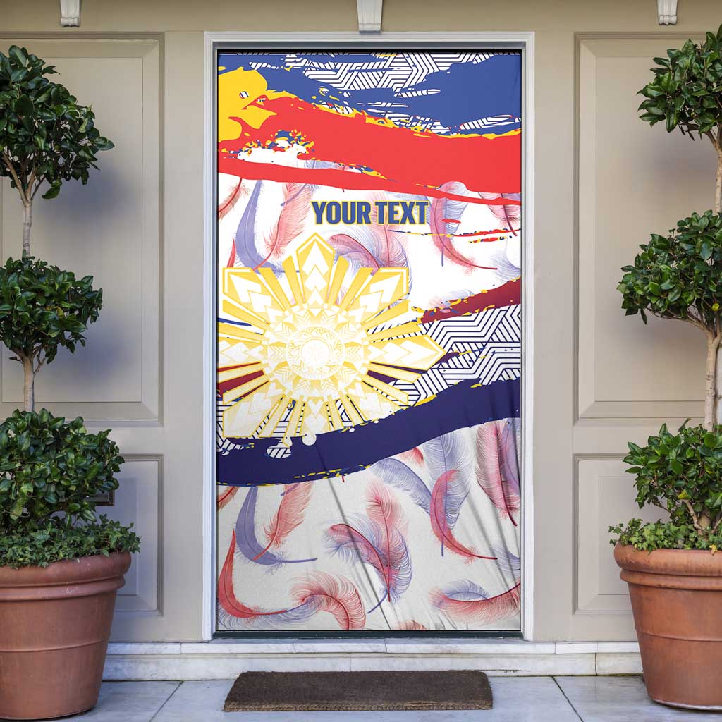 Philippines Sun Tattoo Door Cover Feathers Filipinas Grunge Style White LT14 White - Polynesian Pride
