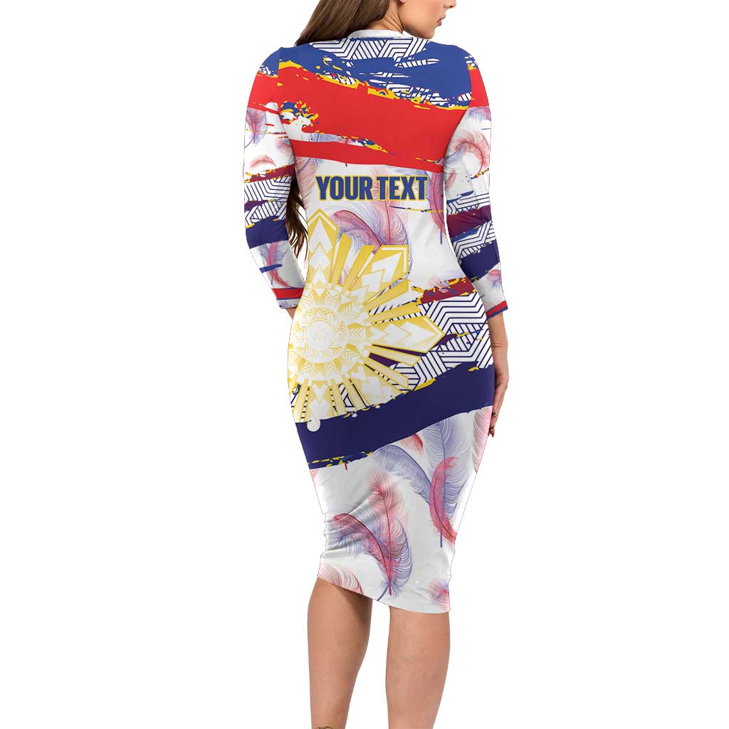 Philippines Sun Tattoo Family Matching Long Sleeve Bodycon Dress and Hawaiian Shirt Feathers Filipinas Grunge Style White