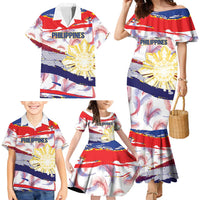 Philippines Sun Tattoo Family Matching Mermaid Dress and Hawaiian Shirt Feathers Filipinas Grunge Style White