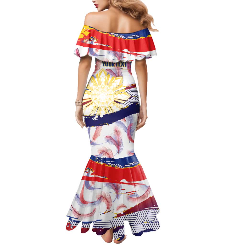 Philippines Sun Tattoo Family Matching Mermaid Dress and Hawaiian Shirt Feathers Filipinas Grunge Style White