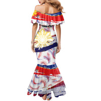 Philippines Sun Tattoo Family Matching Mermaid Dress and Hawaiian Shirt Feathers Filipinas Grunge Style White