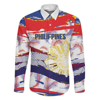 Philippines Sun Tattoo Family Matching Off The Shoulder Long Sleeve Dress and Hawaiian Shirt Feathers Filipinas Grunge Style White