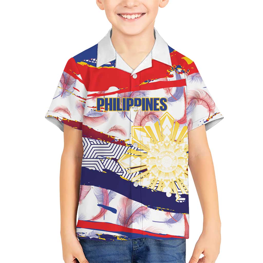 Philippines Sun Tattoo Family Matching Off The Shoulder Long Sleeve Dress and Hawaiian Shirt Feathers Filipinas Grunge Style White