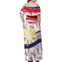 Philippines Sun Tattoo Family Matching Off Shoulder Maxi Dress and Hawaiian Shirt Feathers Filipinas Grunge Style White