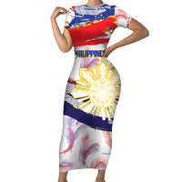 Philippines Sun Tattoo Family Matching Short Sleeve Bodycon Dress and Hawaiian Shirt Feathers Filipinas Grunge Style White