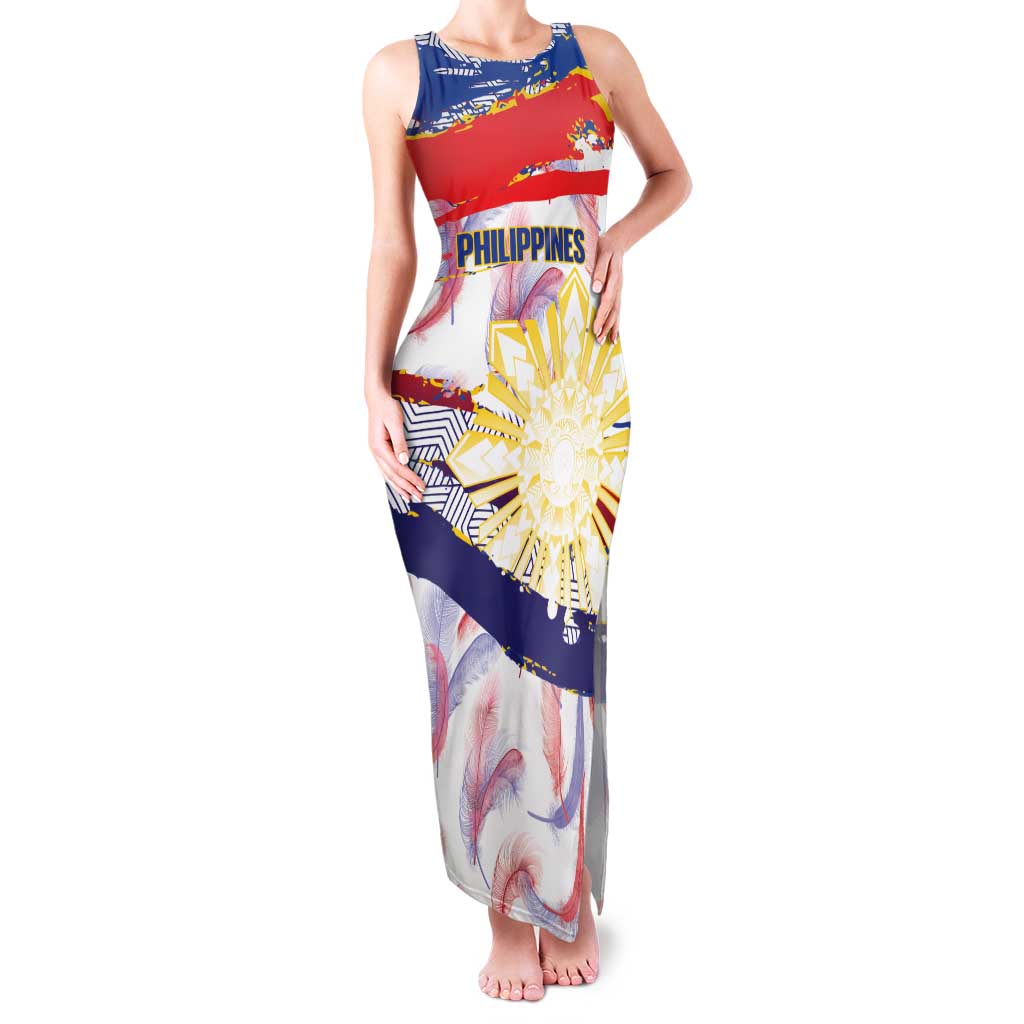 Philippines Sun Tattoo Family Matching Tank Maxi Dress and Hawaiian Shirt Feathers Filipinas Grunge Style White