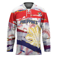 Philippines Sun Tattoo Hockey Jersey Feathers Filipinas Grunge Style White LT14 Unisex White - Polynesian Pride