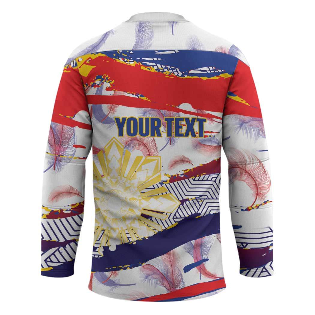 Philippines Sun Tattoo Hockey Jersey Feathers Filipinas Grunge Style White LT14 - Polynesian Pride