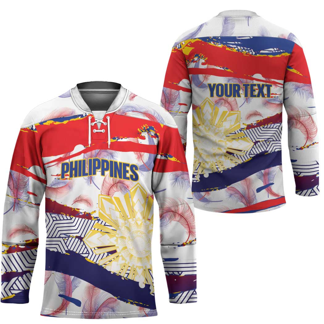 Philippines Sun Tattoo Hockey Jersey Feathers Filipinas Grunge Style White LT14 - Polynesian Pride