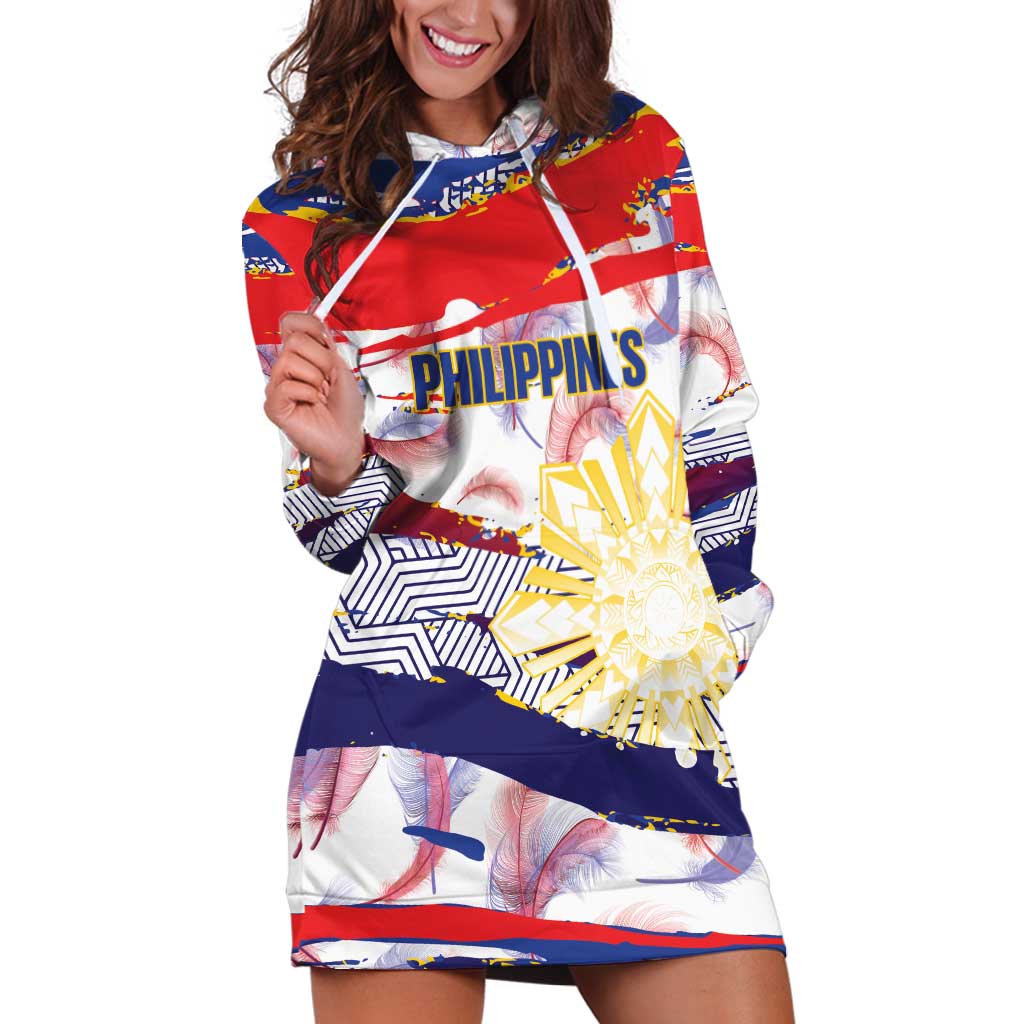 Philippines Sun Tattoo Hoodie Dress Feathers Filipinas Grunge Style White LT14 White - Polynesian Pride