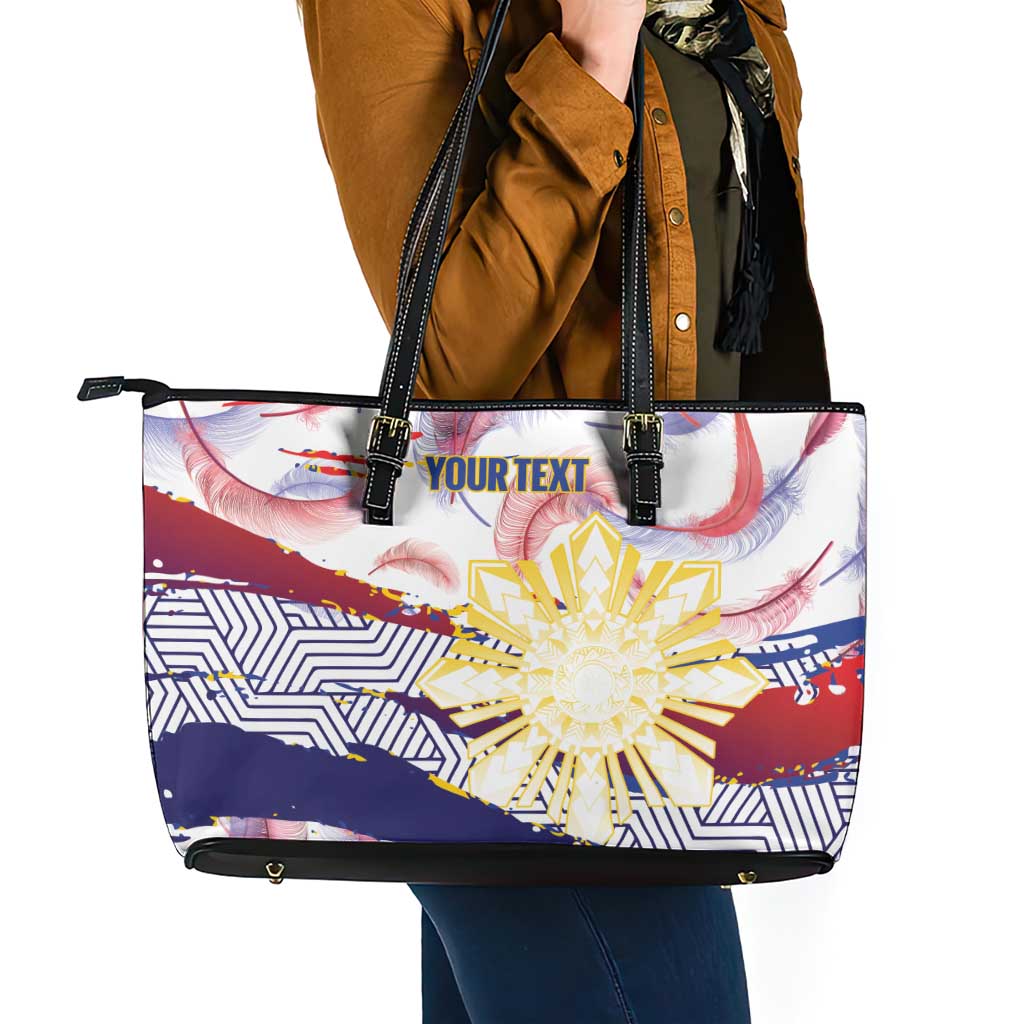Philippines Sun Tattoo Leather Tote Bag Feathers Filipinas Grunge Style White LT14 - Polynesian Pride