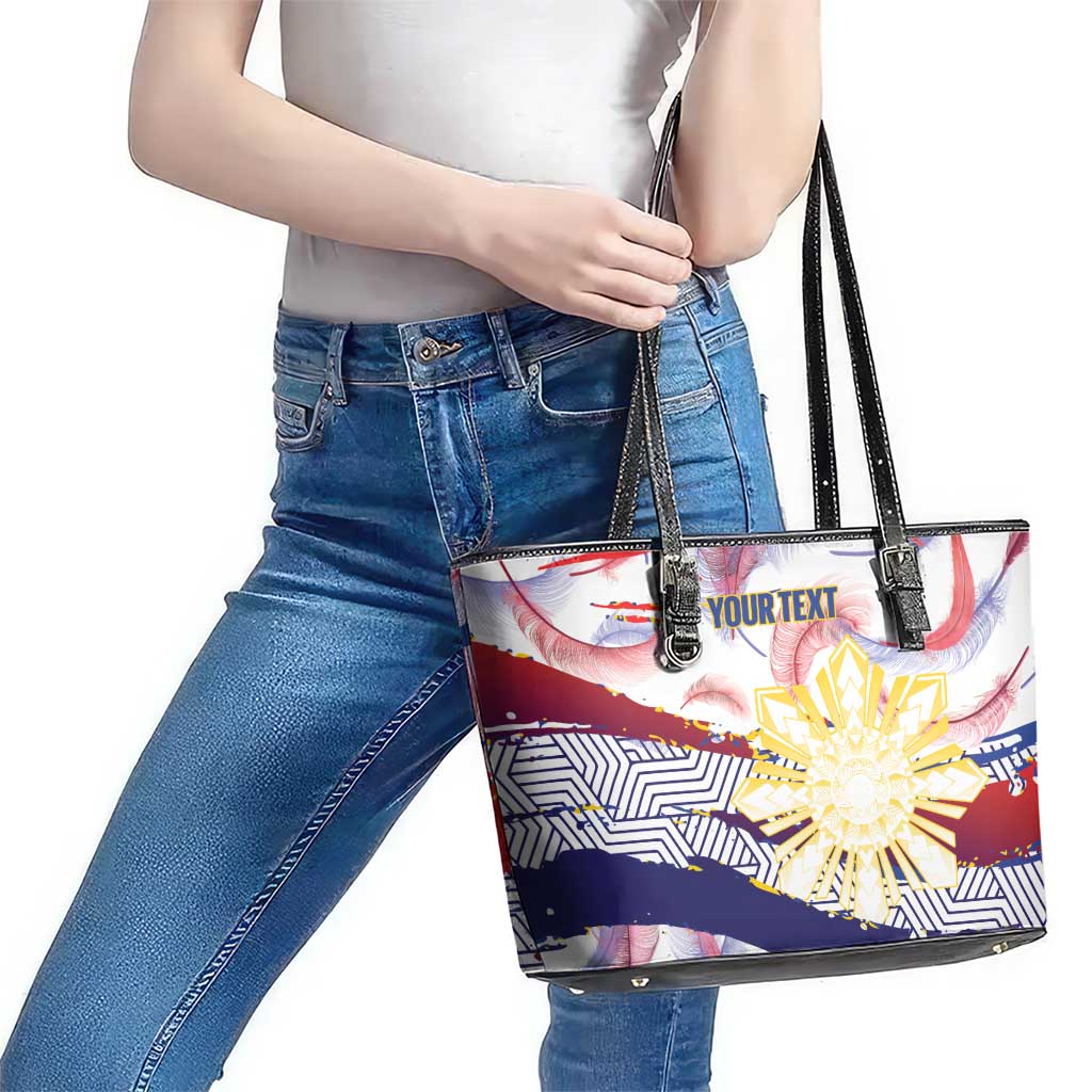 Philippines Sun Tattoo Leather Tote Bag Feathers Filipinas Grunge Style White LT14 - Polynesian Pride