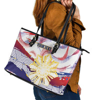 Philippines Sun Tattoo Leather Tote Bag Feathers Filipinas Grunge Style White LT14 - Polynesian Pride