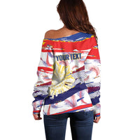 Philippines Sun Tattoo Off Shoulder Sweater Feathers Filipinas Grunge Style White LT14 - Polynesian Pride
