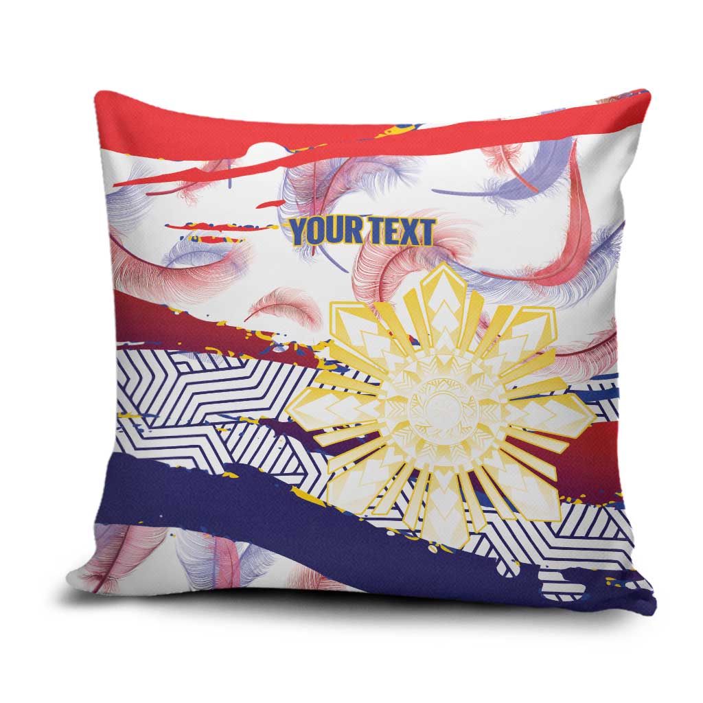 Philippines Sun Tattoo Pillow Cover Feathers Filipinas Grunge Style White