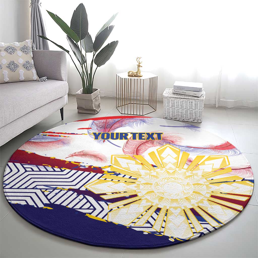 Philippines Sun Tattoo Round Carpet Feathers Filipinas Grunge Style White LT14 - Polynesian Pride