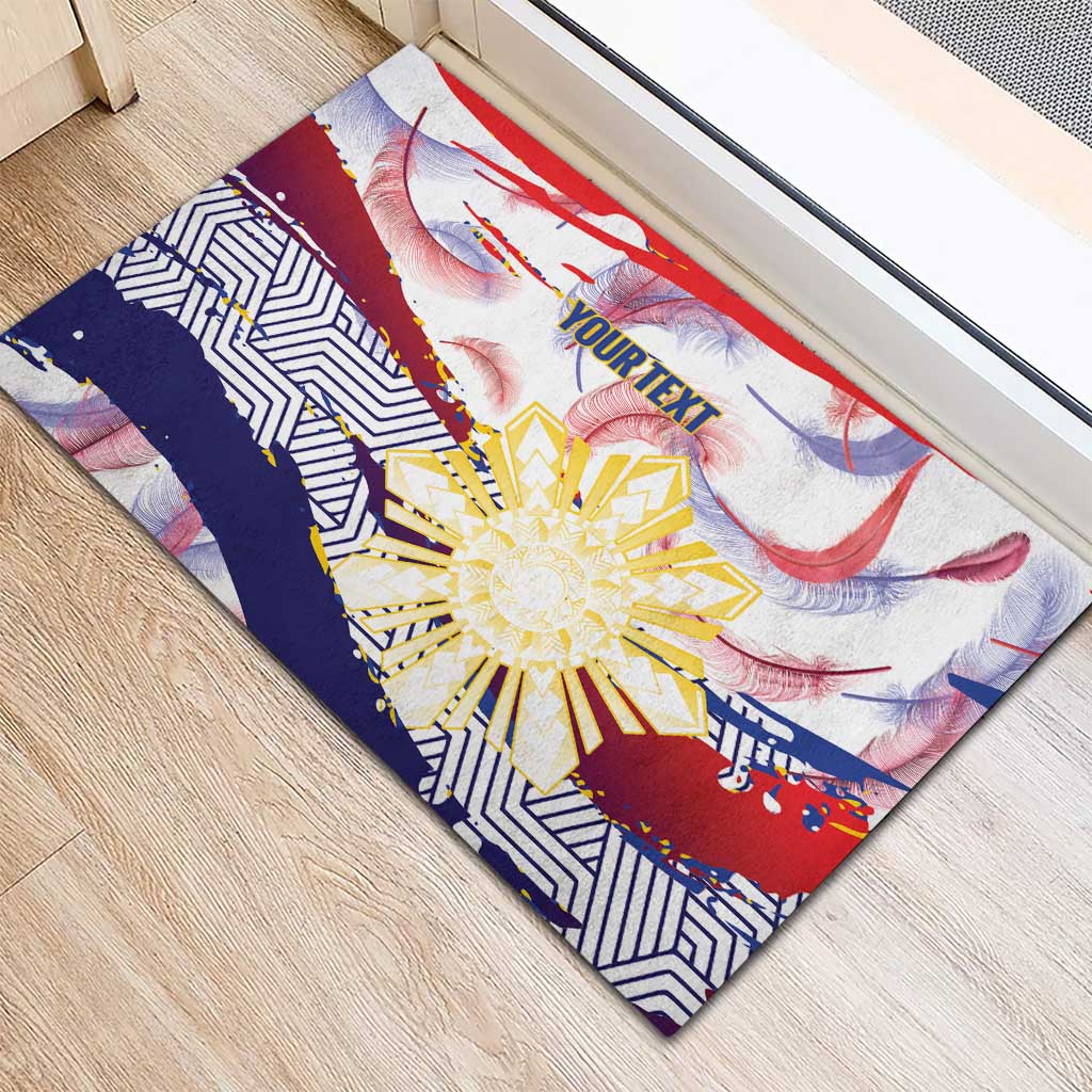 Philippines Sun Tattoo Rubber Doormat Feathers Filipinas Grunge Style White LT14 - Polynesian Pride