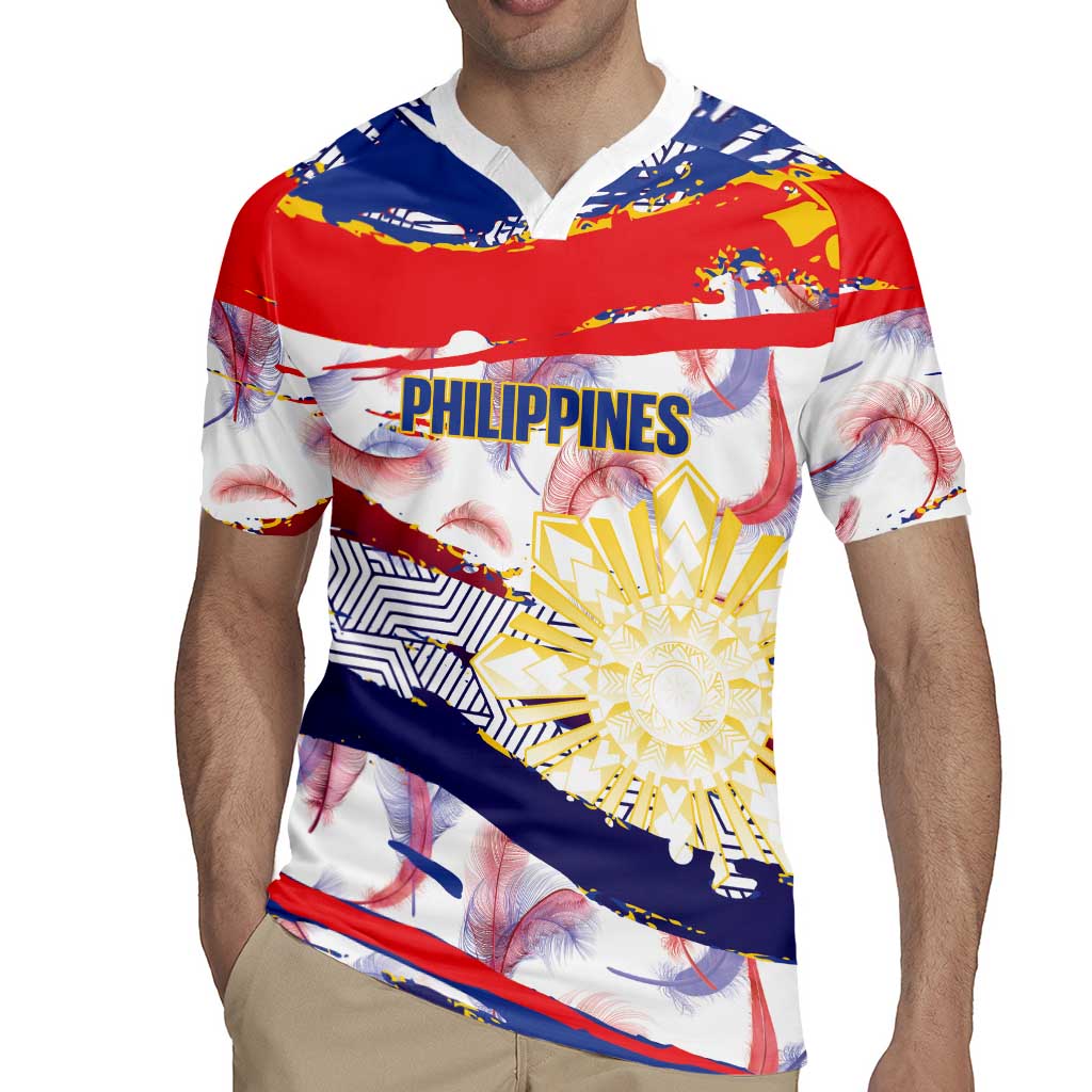 Philippines Sun Tattoo Rugby Jersey Feathers Filipinas Grunge Style White LT14 - Polynesian Pride