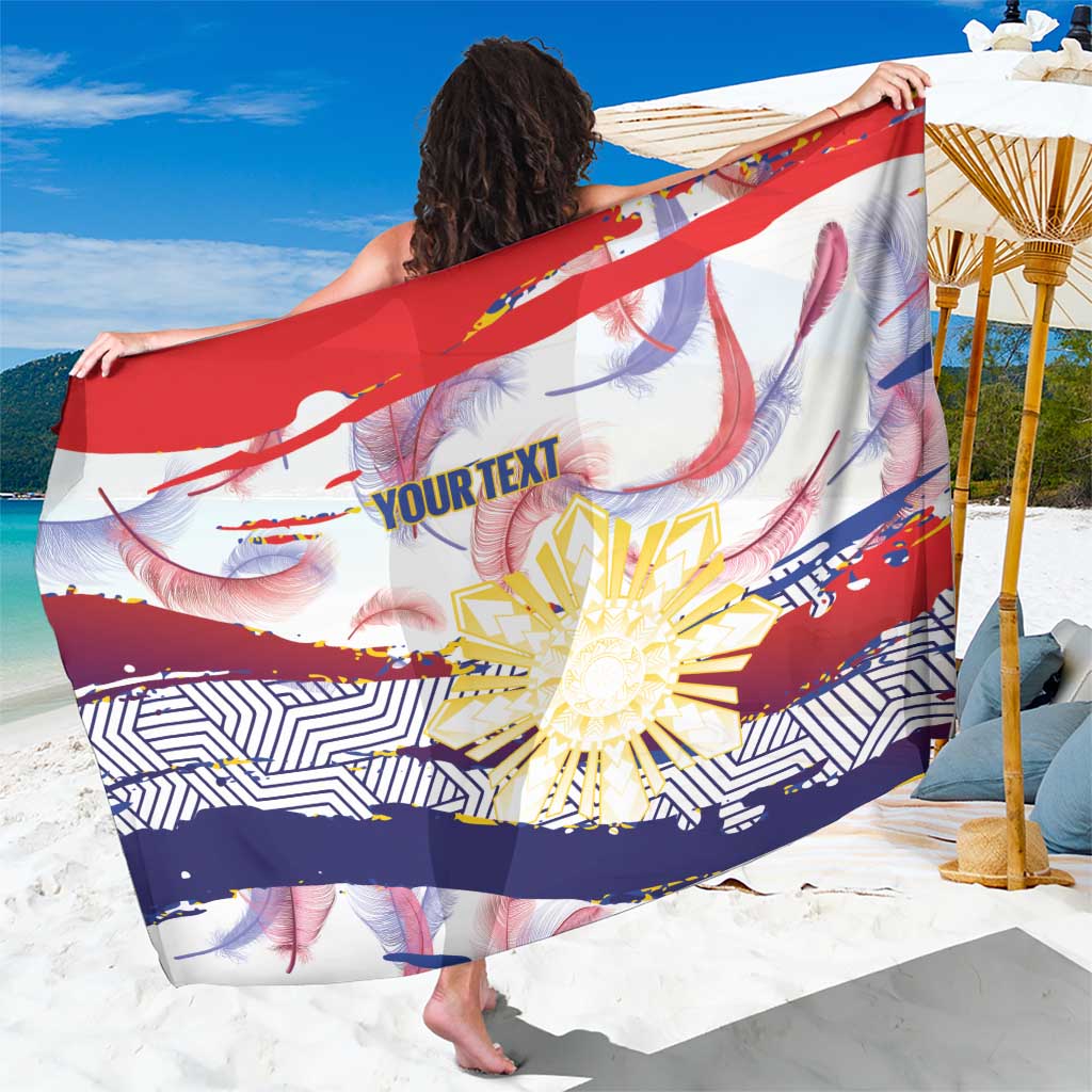 Philippines Sun Tattoo Sarong Feathers Filipinas Grunge Style White LT14 One Size 44 x 66 inches White - Polynesian Pride