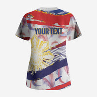 Philippines Sun Tattoo Scrub Top Feathers Filipinas Grunge Style White