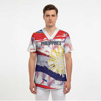 Philippines Sun Tattoo Scrub Top Feathers Filipinas Grunge Style White