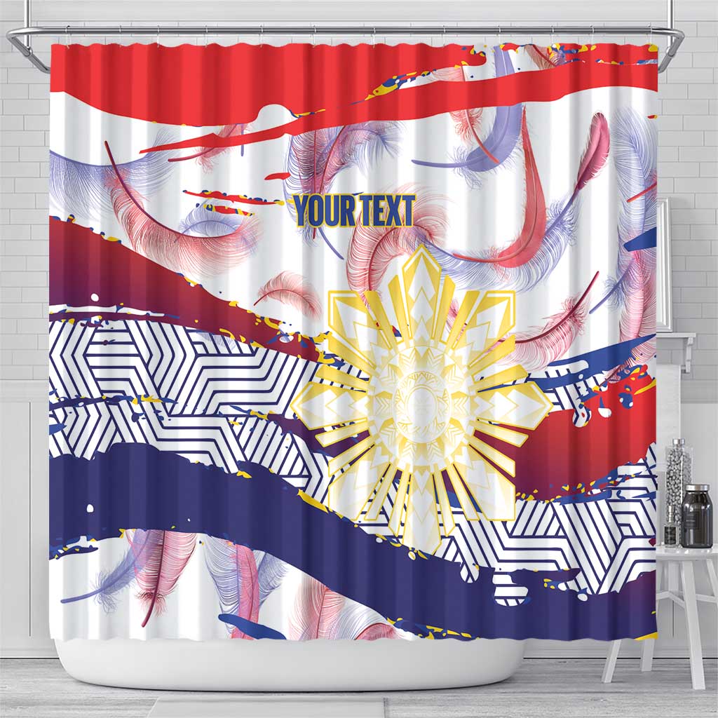 Philippines Sun Tattoo Shower Curtain Feathers Filipinas Grunge Style White LT14 - Polynesian Pride