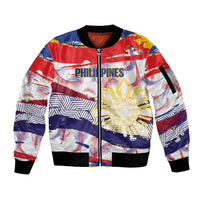 Philippines Sun Tattoo Sleeve Zip Bomber Jacket Feathers Filipinas Grunge Style White LT14 Unisex White - Polynesian Pride