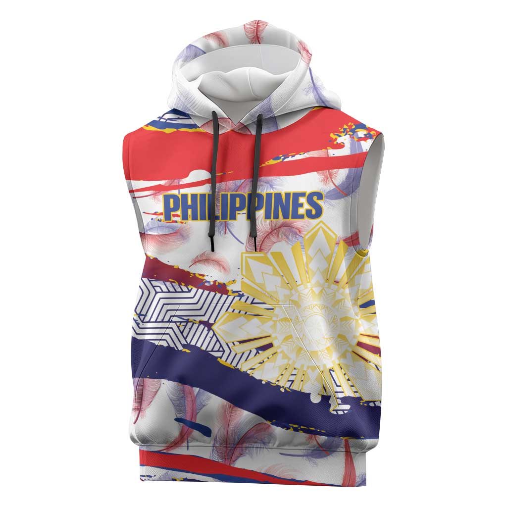 Philippines Sun Tattoo Sleeveless Hoodie Feathers Filipinas Grunge Style White LT14 White - Polynesian Pride
