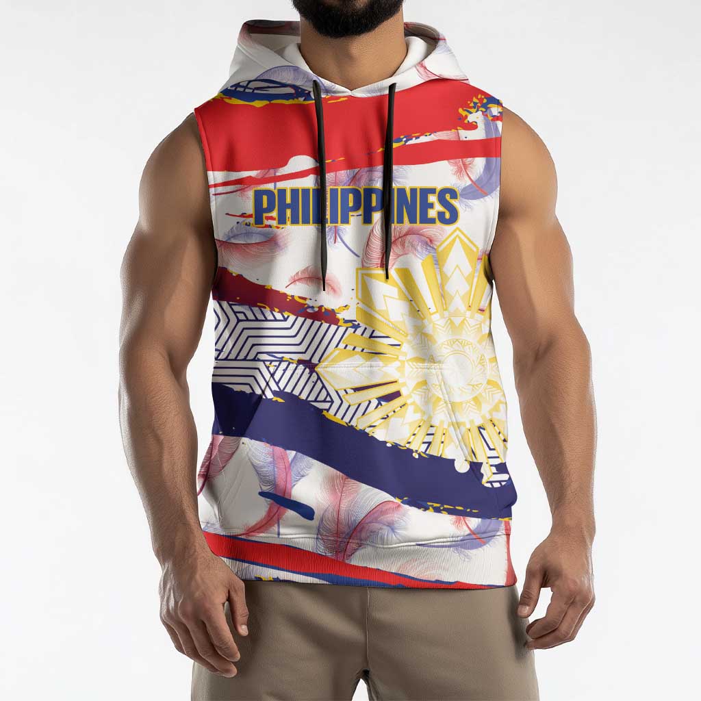 Philippines Sun Tattoo Sleeveless Hoodie Feathers Filipinas Grunge Style White LT14 - Polynesian Pride
