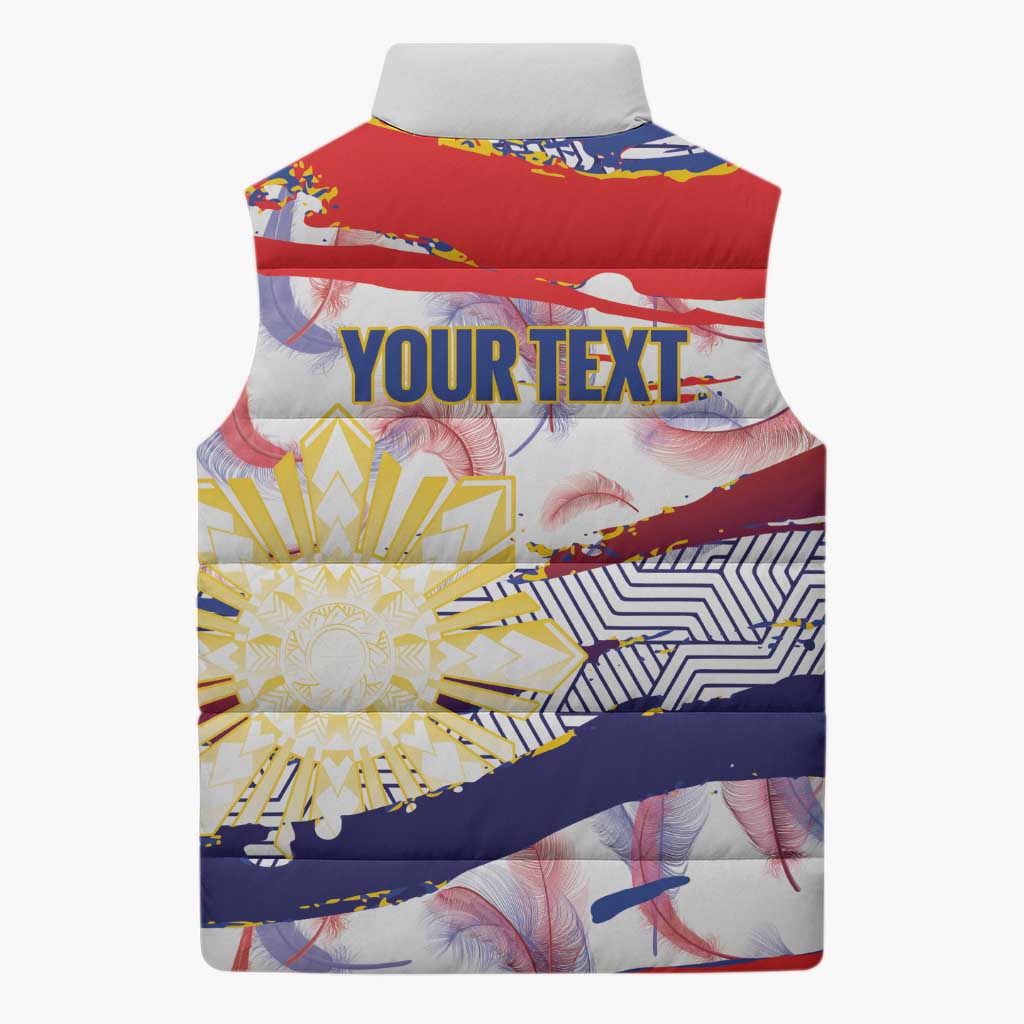 Philippines Sun Tattoo Sleeveless Puffer Jacket Feathers Filipinas Grunge Style White LT14 - Polynesian Pride