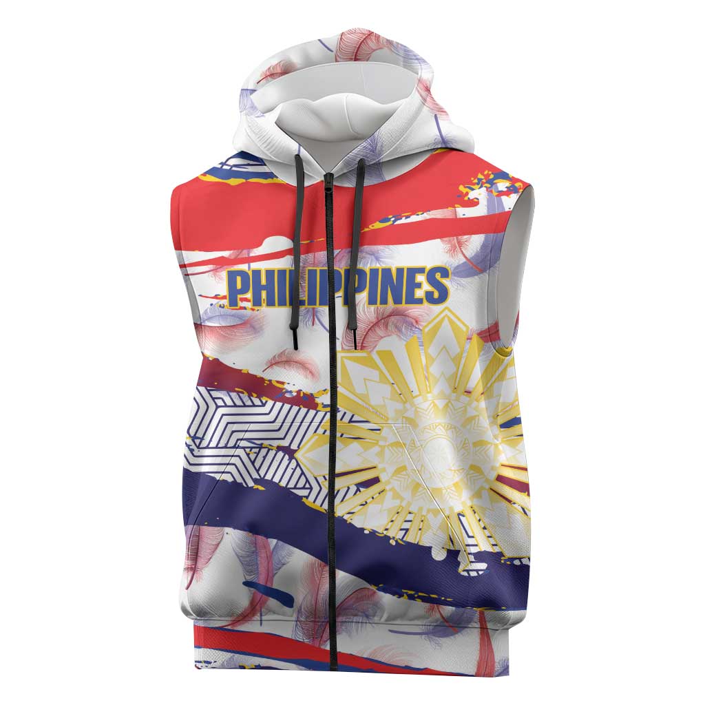 Philippines Sun Tattoo Sleeveless Zip Hoodie Feathers Filipinas Grunge Style White LT14 White - Polynesian Pride