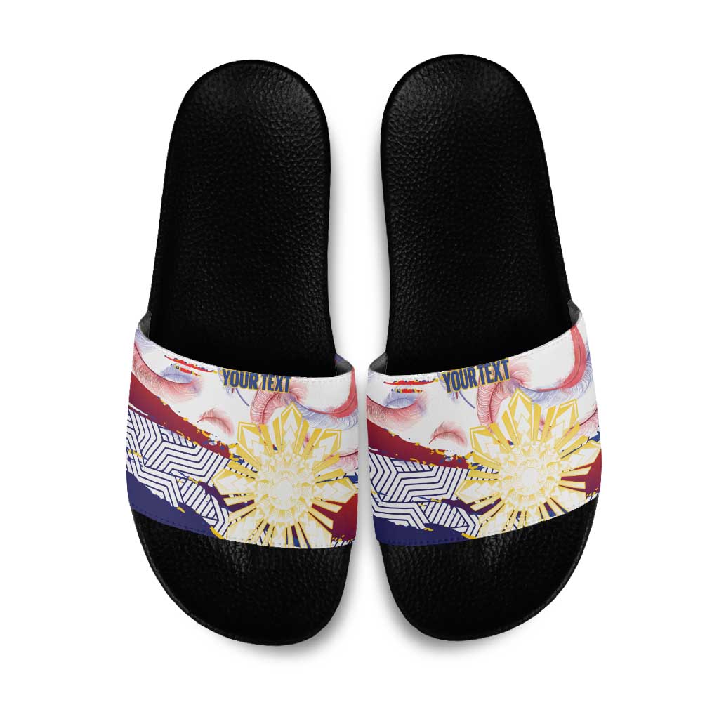 Philippines Sun Tattoo Slide Sandals Feathers Filipinas Grunge Style White LT14 White - Polynesian Pride