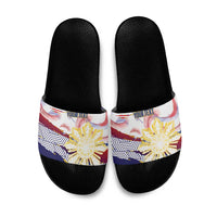 Philippines Sun Tattoo Slide Sandals Feathers Filipinas Grunge Style White LT14 White - Polynesian Pride