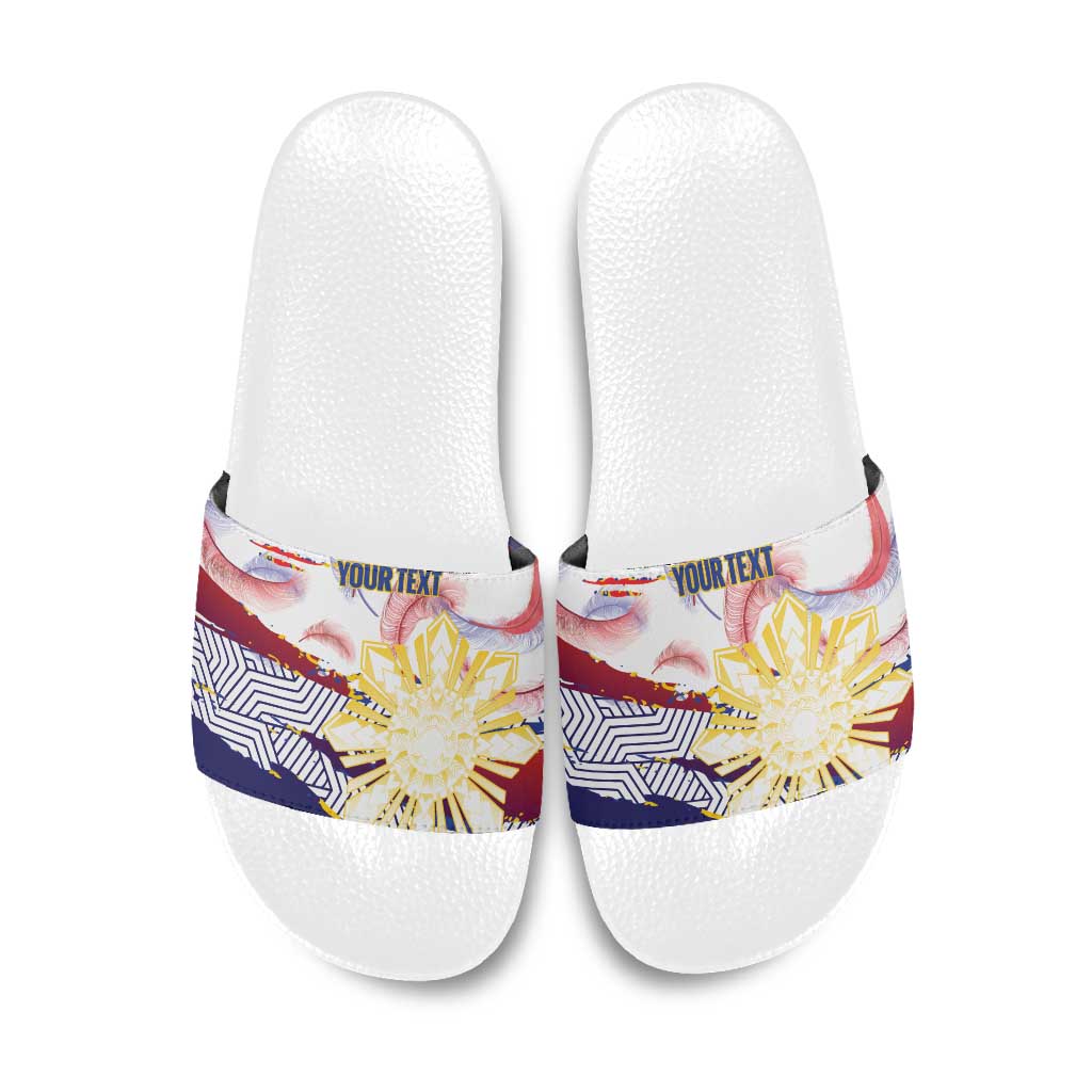 Philippines Sun Tattoo Slide Sandals Feathers Filipinas Grunge Style White LT14 White - Polynesian Pride