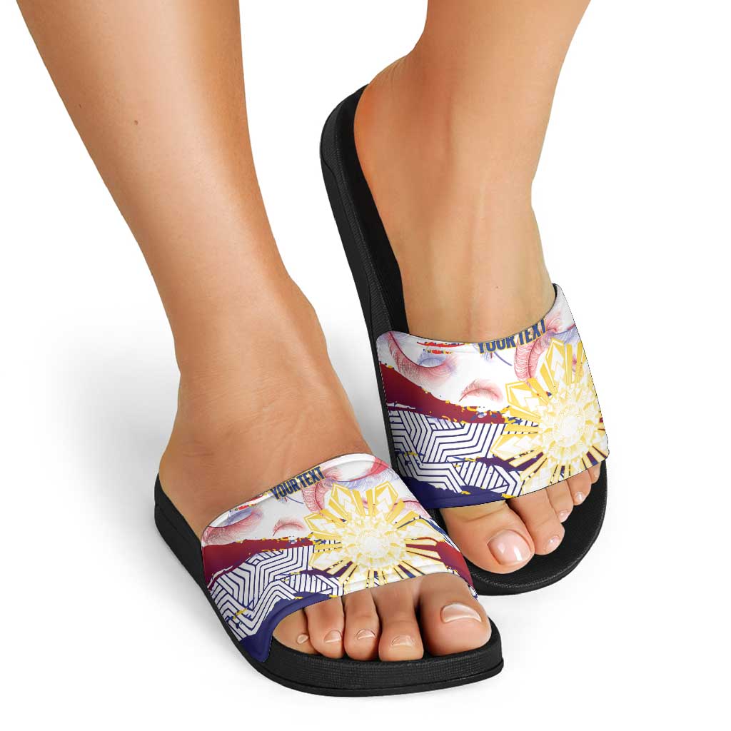 Philippines Sun Tattoo Slide Sandals Feathers Filipinas Grunge Style White LT14 - Polynesian Pride