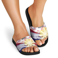 Philippines Sun Tattoo Slide Sandals Feathers Filipinas Grunge Style White LT14 - Polynesian Pride