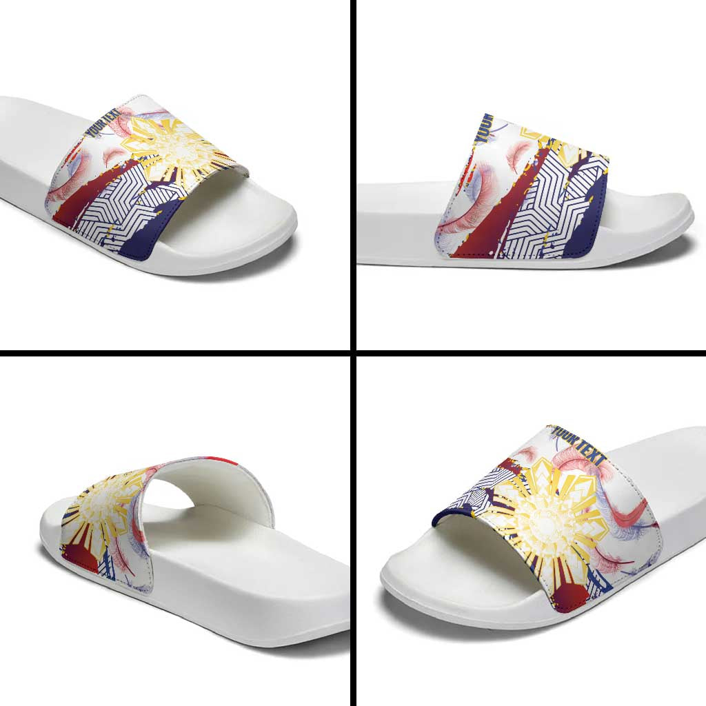 Philippines Sun Tattoo Slide Sandals Feathers Filipinas Grunge Style White LT14 - Polynesian Pride