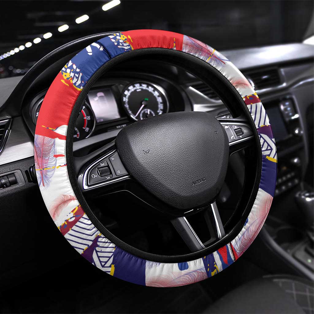 Philippines Sun Tattoo Steering Wheel Cover Feathers Filipinas Grunge Style White LT14 Universal Fit White - Polynesian Pride