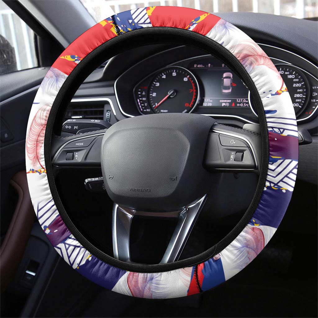Philippines Sun Tattoo Steering Wheel Cover Feathers Filipinas Grunge Style White LT14 - Polynesian Pride