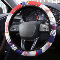 Philippines Sun Tattoo Steering Wheel Cover Feathers Filipinas Grunge Style White LT14 - Polynesian Pride